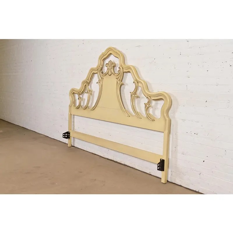 Romweber French Rococo Louis XV Cream Lacquered and Parcel Silver Gilt King Size Headboard, Circa 1950s - Image 3