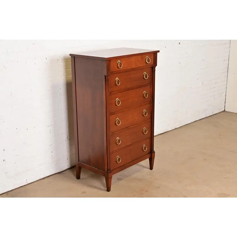 Baker Furniture French Regency Louis XVI Cherry Wood Highboy Dresser or Lingerie Chest, Newly Refinished - Image 4