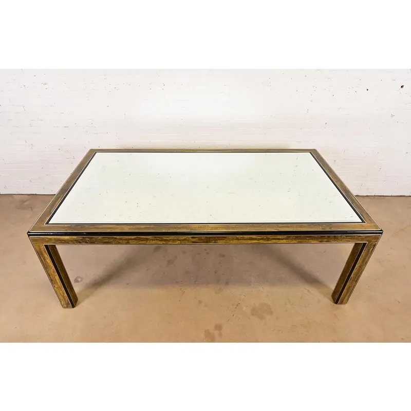 Bernhard Rohne for Mastercraft Hollywood Regency Acid Etched Brass Dining Table With Mirrored Glass Top, Circa 1970s - Image 4
