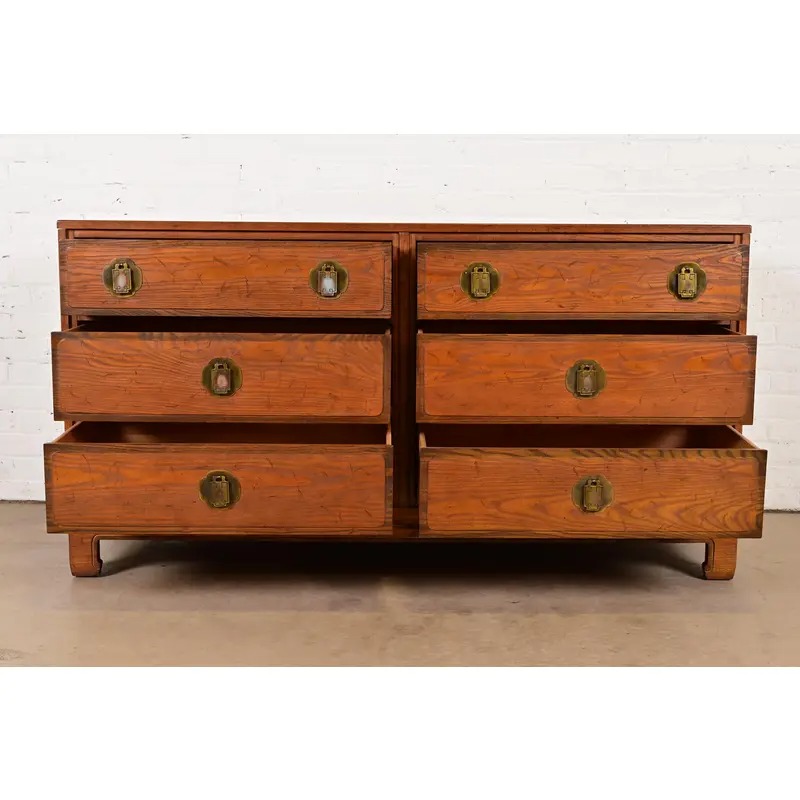 Davis Cabinet Company Mid-Century Modern Hollywood Regency Chinoiserie Teak Six Drawer Dresser, Circa 1960s - Image 4
