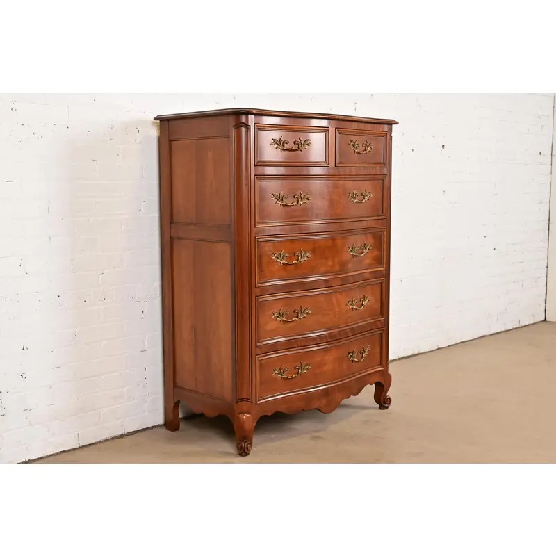 Kindel Furniture French Provincial Louis XV Carved Cherry Wood Highboy Dresser - Image 4