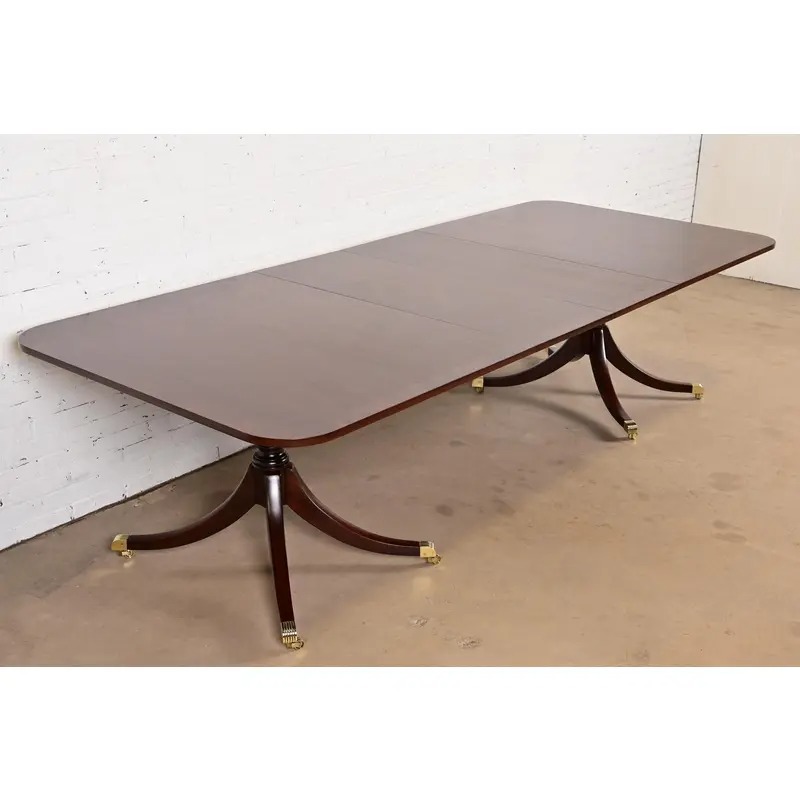 Kittinger Georgian Banded Mahogany Double Pedestal Extension Dining Table, Newly Refinished - Image 4