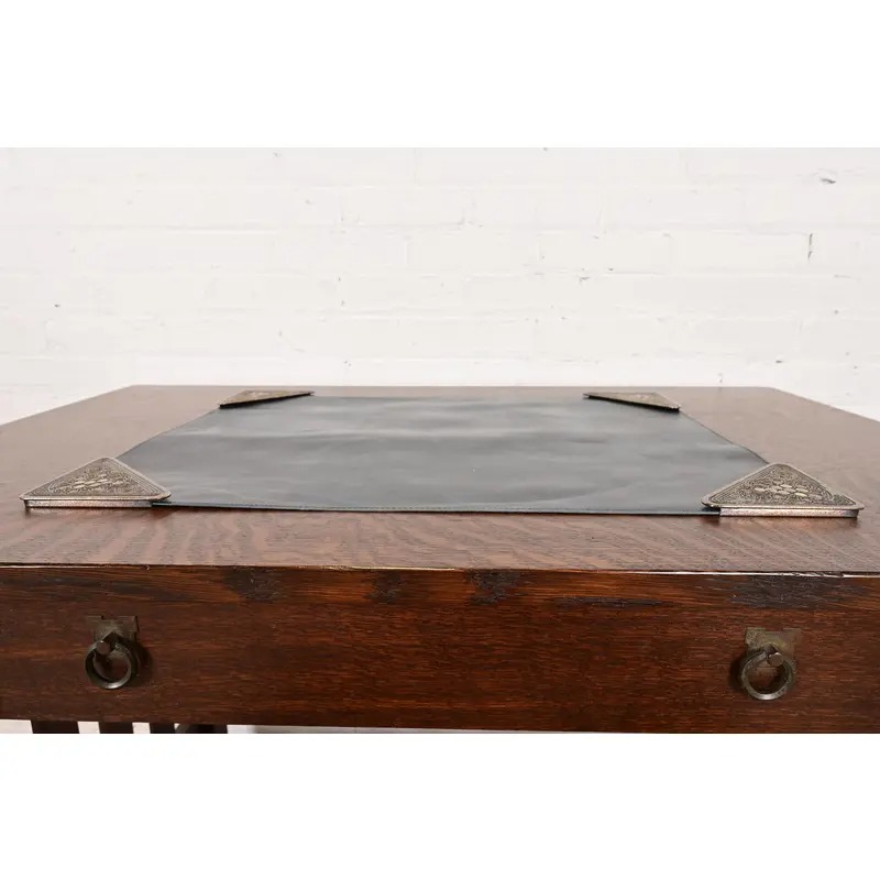 Tiffany Studios New York Silvered Bronze and Abalone Blotter Corners With Leather Desk Blotter - Image 4
