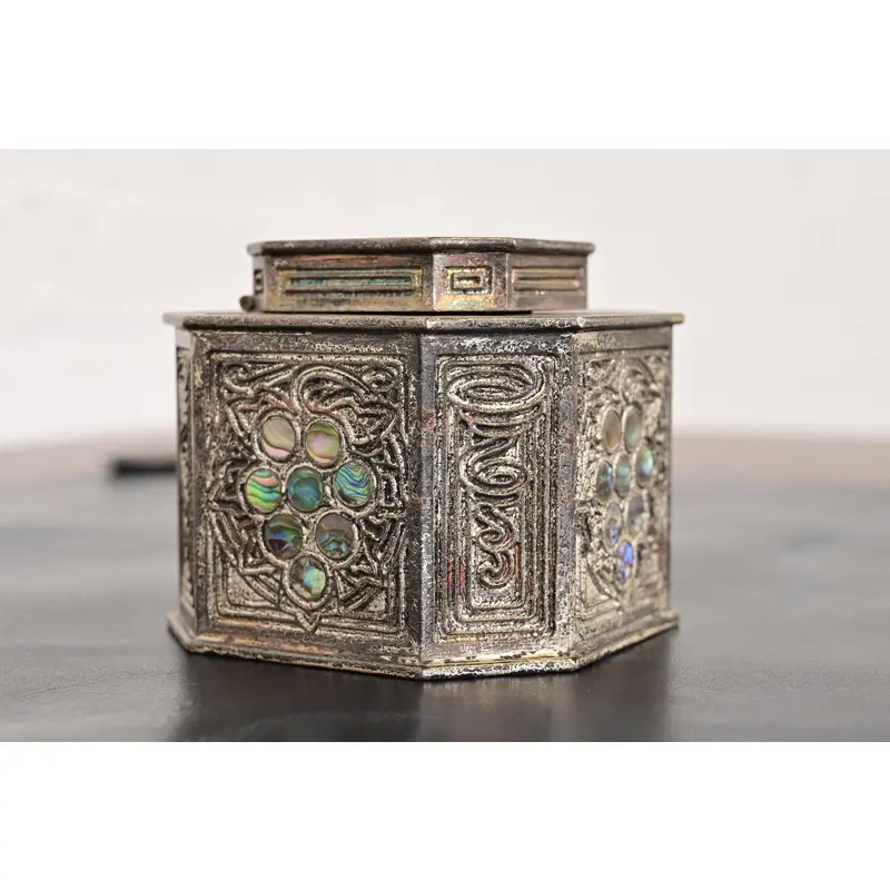 Tiffany Studios New York Silvered Bronze and Abalone Inkwell - Image 4