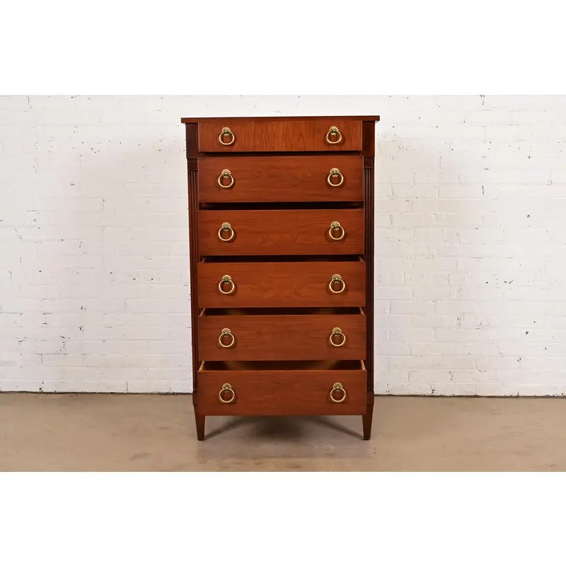 Baker Furniture French Regency Louis XVI Cherry Wood Highboy Dresser or Lingerie Chest, Newly Refinished - Image 5