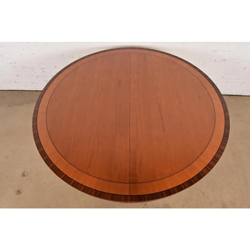 Baker Furniture Regency Cherry Wood and Parcel Gilt Paw Foot Pedestal Extension Dining Table, Newly Refinished - Image 5