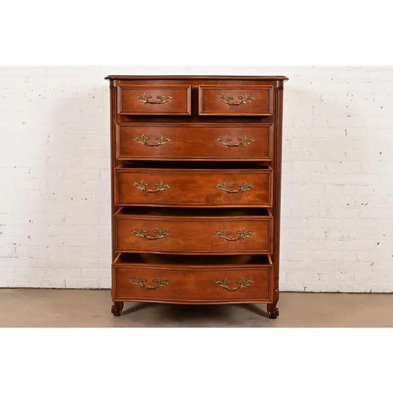 Kindel Furniture French Provincial Louis XV Carved Cherry Wood Highboy Dresser - Image 5