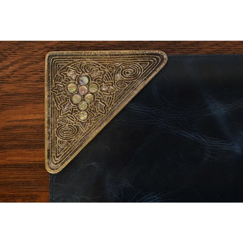 Tiffany Studios New York Silvered Bronze and Abalone Blotter Corners With Leather Desk Blotter - Image 5