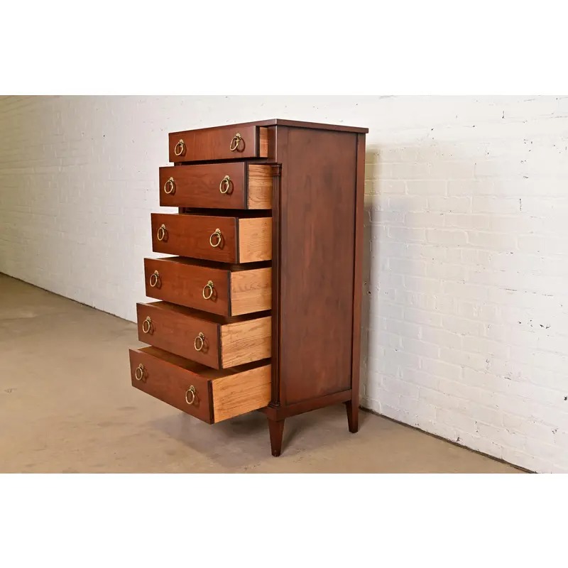 Baker Furniture French Regency Louis XVI Cherry Wood Highboy Dresser or Lingerie Chest, Newly Refinished - Image 6