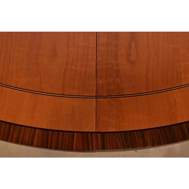 Baker Furniture Regency Cherry Wood and Parcel Gilt Paw Foot Pedestal Extension Dining Table, Newly Refinished - Image 6