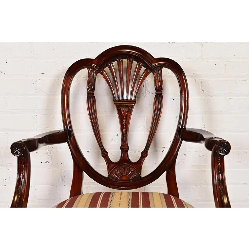 Baker Furniture Style Federal Carved Mahogany Shield Back Armchairs, Pair - Image 6