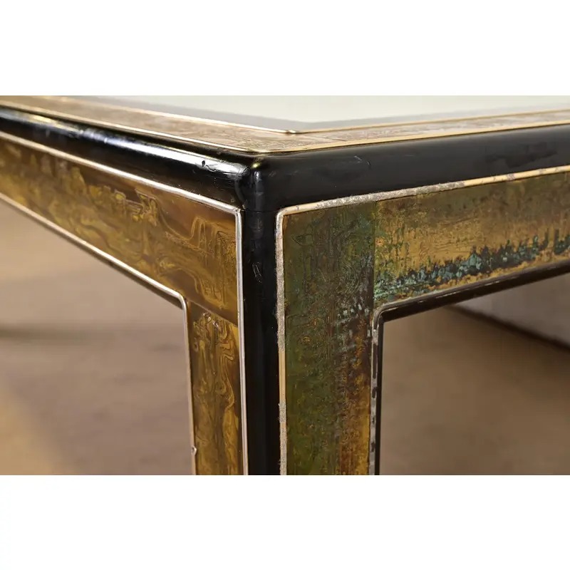 Bernhard Rohne for Mastercraft Hollywood Regency Acid Etched Brass Dining Table With Mirrored Glass Top, Circa 1970s - Image 6