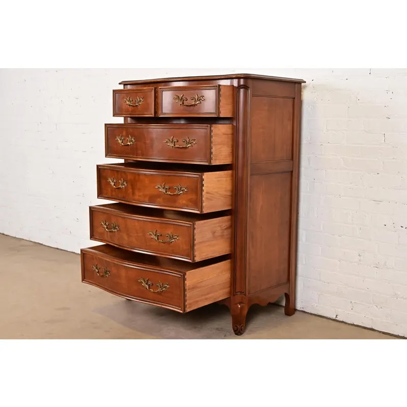 Kindel Furniture French Provincial Louis XV Carved Cherry Wood Highboy Dresser - Image 6
