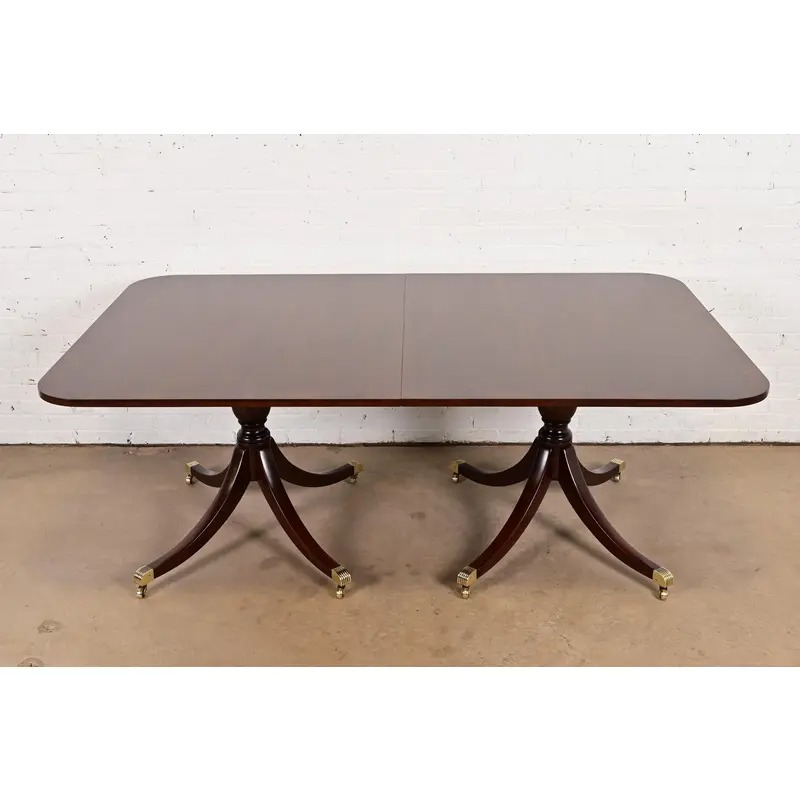 Kittinger Georgian Banded Mahogany Double Pedestal Extension Dining Table, Newly Refinished - Image 6