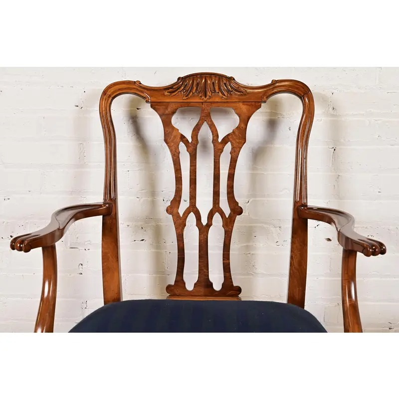 Romweber Chippendale Carved Walnut and Burl Wood Armchairs, Pair - Image 6