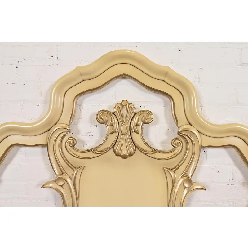 Romweber French Rococo Louis XV Cream Lacquered and Parcel Silver Gilt King Size Headboard, Circa 1950s - Image 6