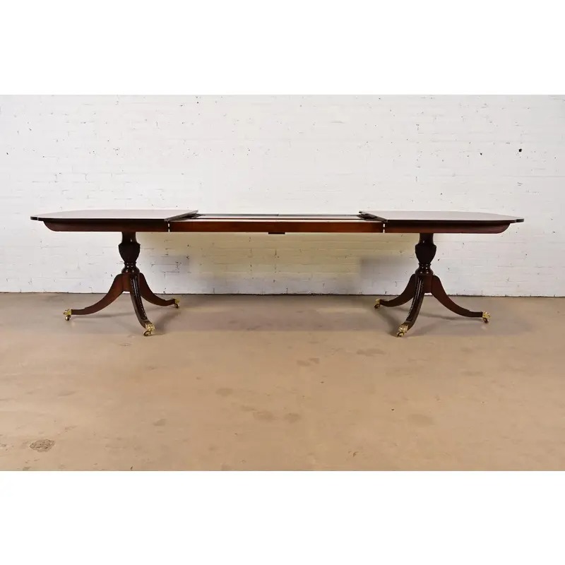 Stickley Georgian Mahogany Double Pedestal Extension Dining Table, Newly Refinished - Image 6