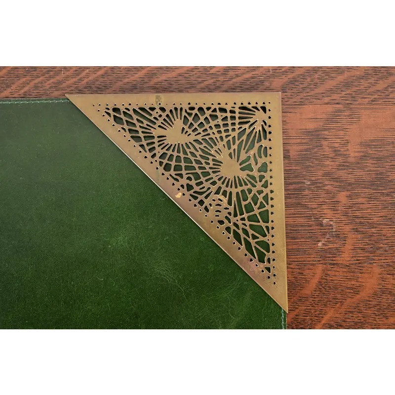 Tiffany Studios New York Grapevine Bronze Doré Blotter Corners With Leather Desk Blotter - Image 6