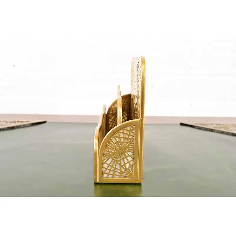Tiffany Studios New York Pine Needle Bronze Doré and Favrile Slag Glass Letter Rack - Image 6