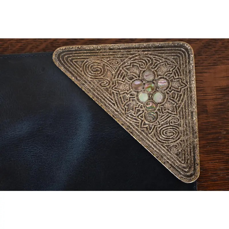 Tiffany Studios New York Silvered Bronze and Abalone Blotter Corners With Leather Desk Blotter - Image 6