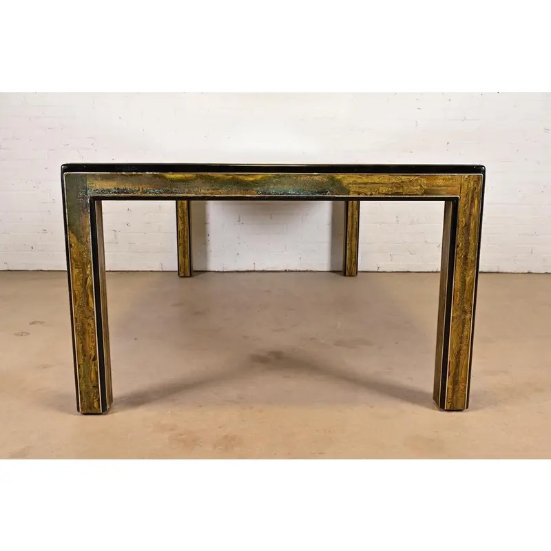 Bernhard Rohne for Mastercraft Hollywood Regency Acid Etched Brass Dining Table With Mirrored Glass Top, Circa 1970s - Image 7