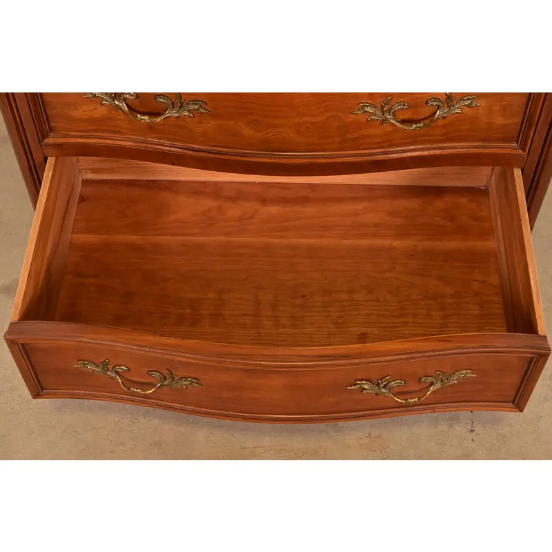 Kindel Furniture French Provincial Louis XV Carved Cherry Wood Highboy Dresser - Image 7