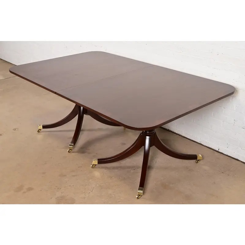 Kittinger Georgian Banded Mahogany Double Pedestal Extension Dining Table, Newly Refinished - Image 7