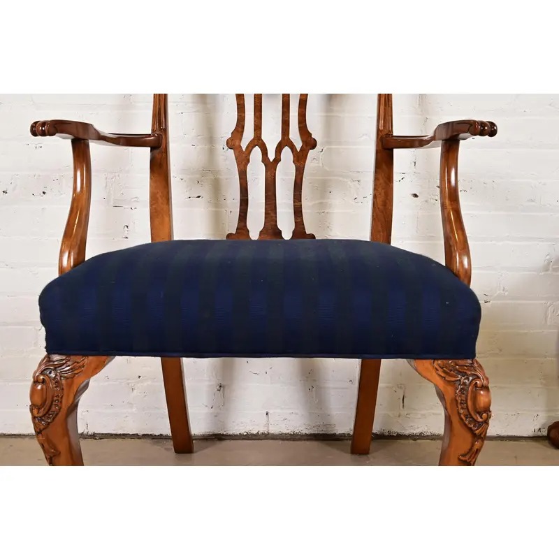 Romweber Chippendale Carved Walnut and Burl Wood Armchairs, Pair - Image 7
