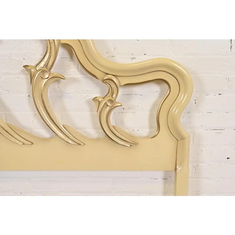 Romweber French Rococo Louis XV Cream Lacquered and Parcel Silver Gilt King Size Headboard, Circa 1950s - Image 7