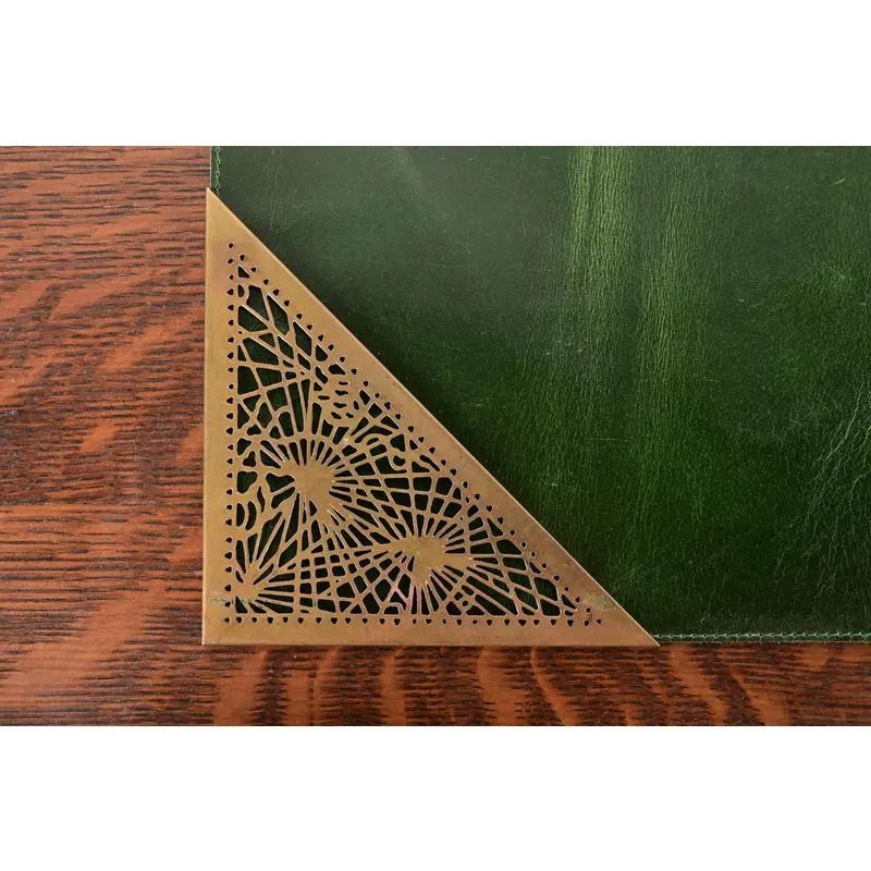 Tiffany Studios New York Grapevine Bronze Doré Blotter Corners With Leather Desk Blotter - Image 7