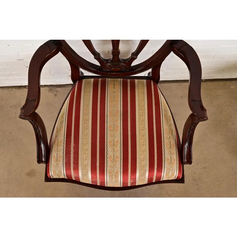 Baker Furniture Style Federal Carved Mahogany Shield Back Armchairs, Pair - Image 8