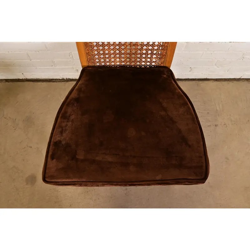 Milo Baughman Style Mid-Century Modern Burl Wood and Cane High Back Dining Chairs by Lane, Pair - Image 8