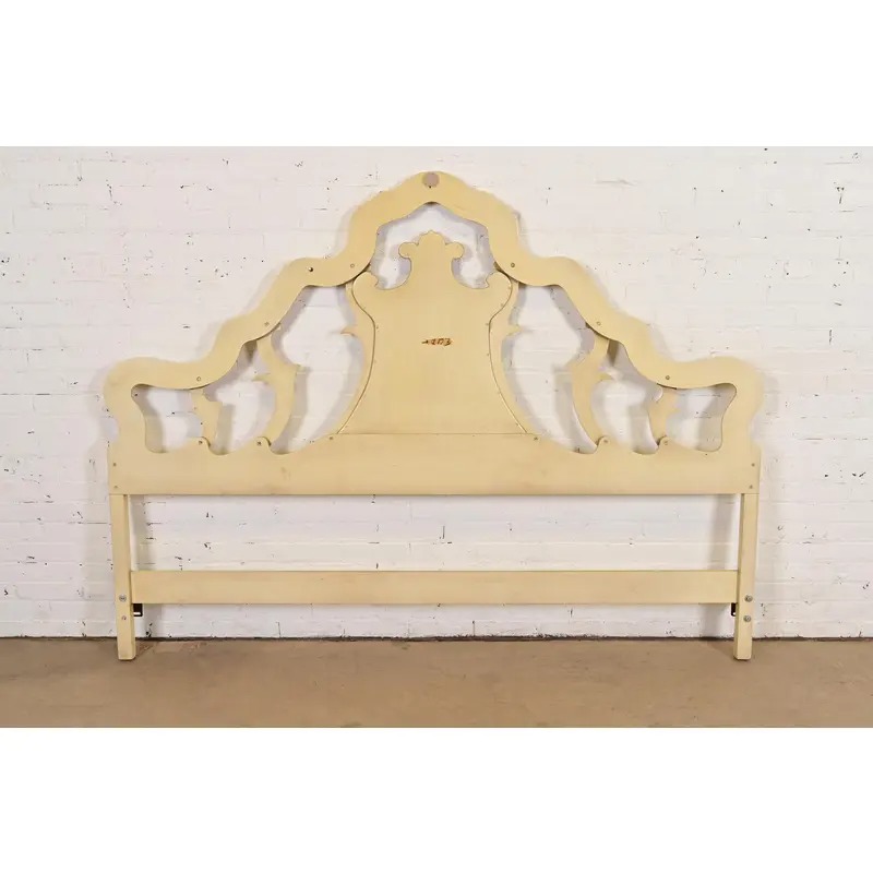 Romweber French Rococo Louis XV Cream Lacquered and Parcel Silver Gilt King Size Headboard, Circa 1950s - Image 8