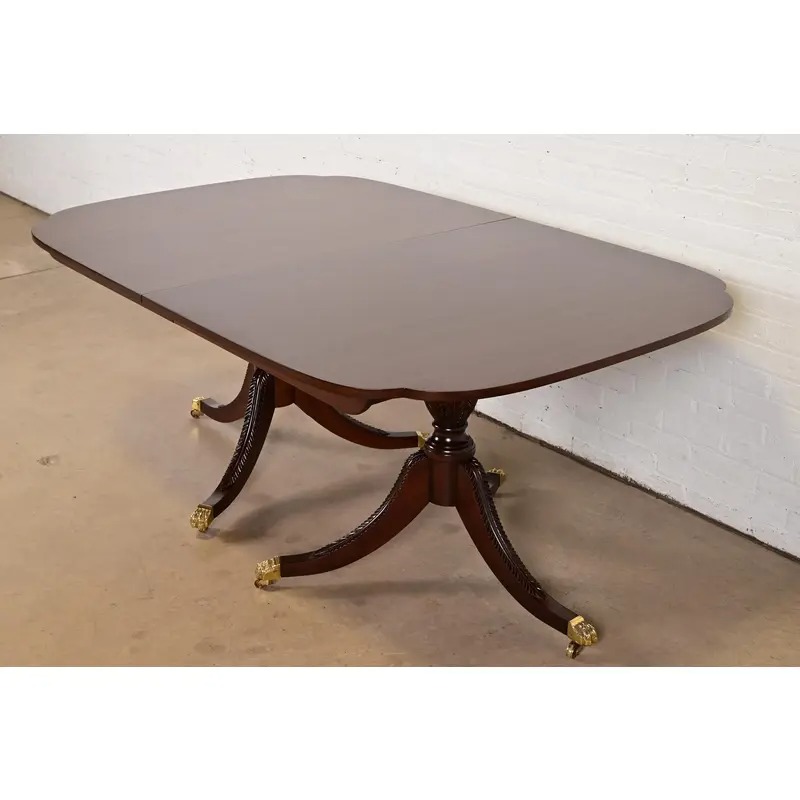 Stickley Georgian Mahogany Double Pedestal Extension Dining Table, Newly Refinished - Image 8