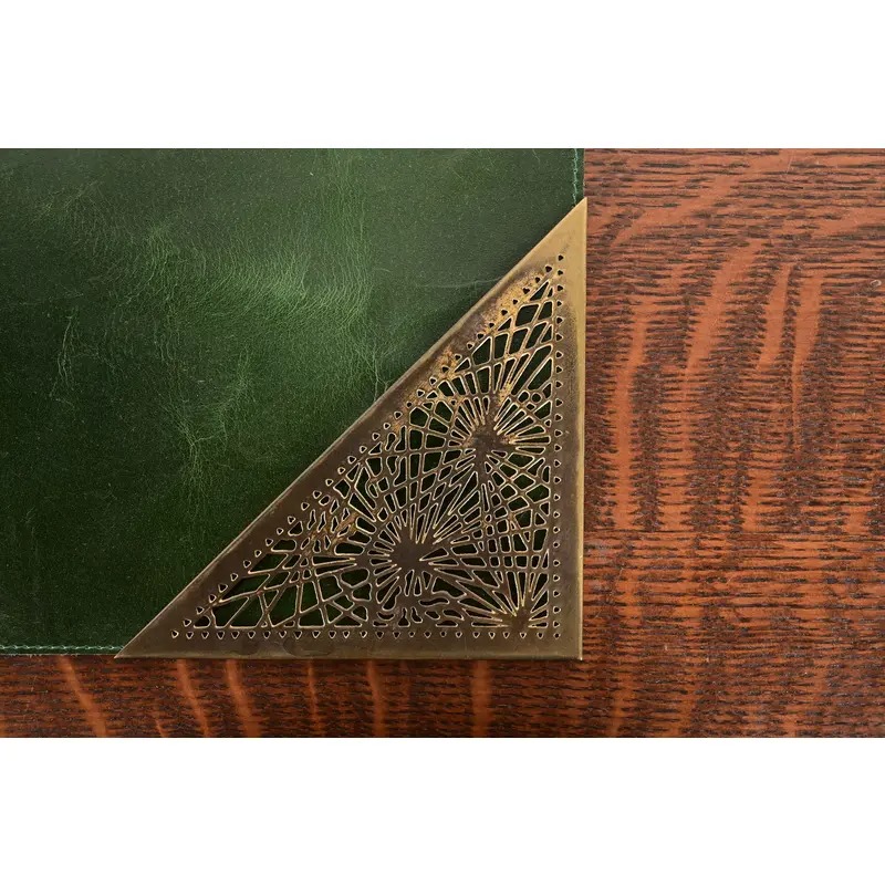 Tiffany Studios New York Grapevine Bronze Doré Blotter Corners With Leather Desk Blotter - Image 8