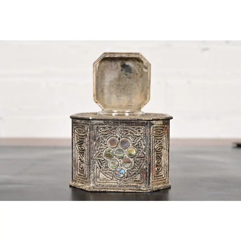 Tiffany Studios New York Silvered Bronze and Abalone Inkwell - Image 8
