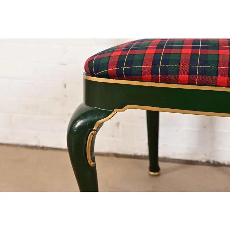 Kindel Furniture Chinoiserie Queen Anne Green Lacquered and Gold Gilt Side Chairs or Dining Chairs, Pair - Image 9