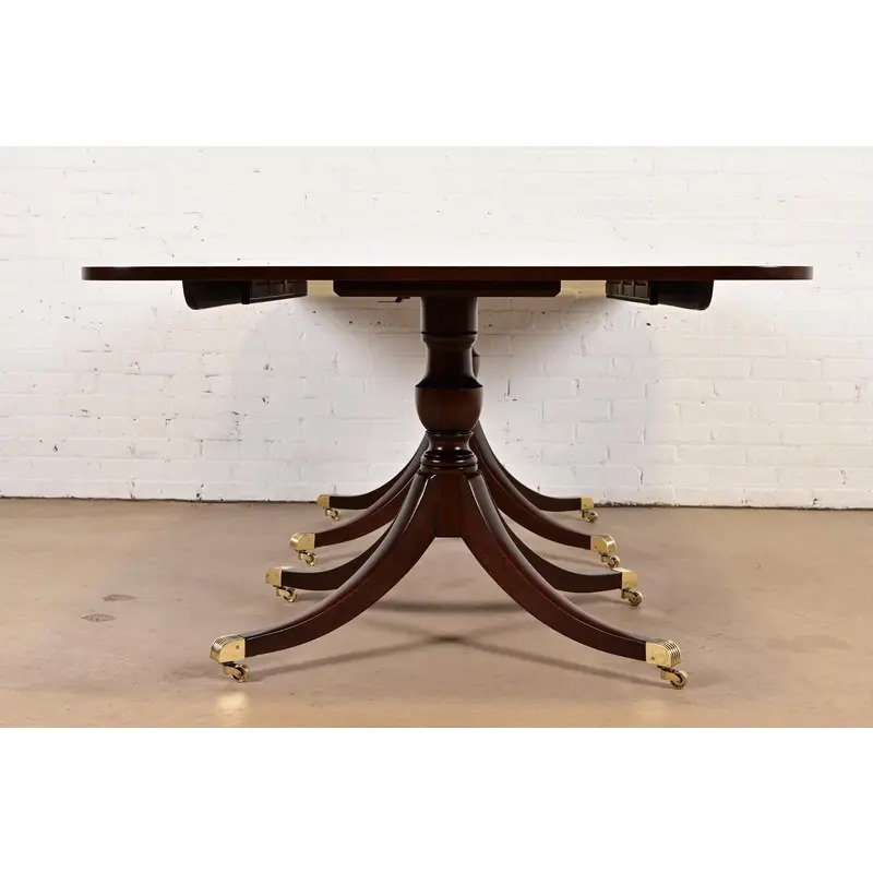 Kittinger Georgian Banded Mahogany Double Pedestal Extension Dining Table, Newly Refinished - Image 9
