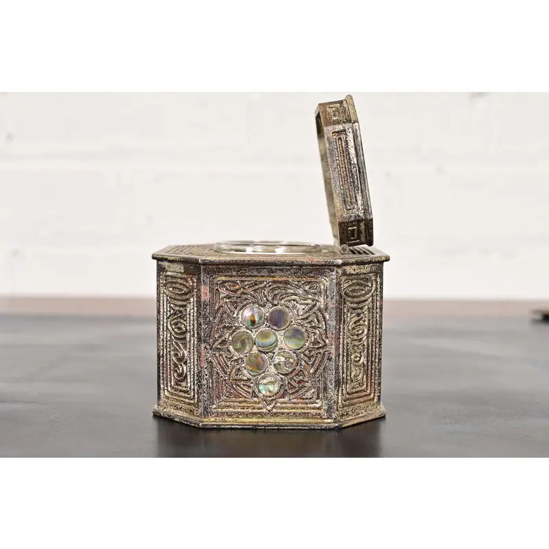 Tiffany Studios New York Silvered Bronze and Abalone Inkwell - Image 9