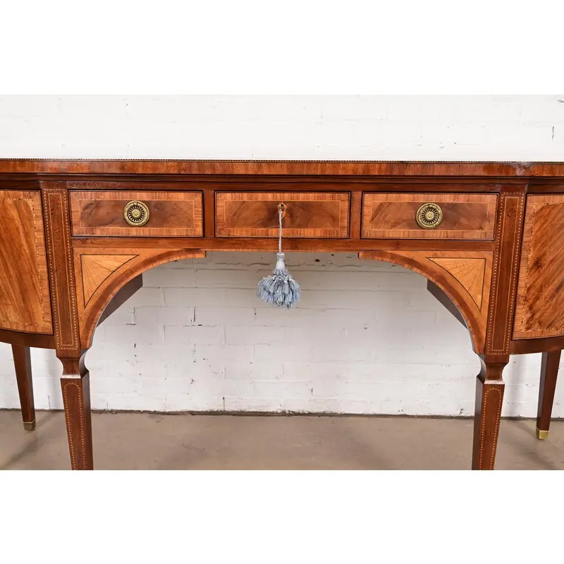 Baker Furniture Stately Homes Sheraton Bow Front Inlaid Mahogany Sideboard - Image 10