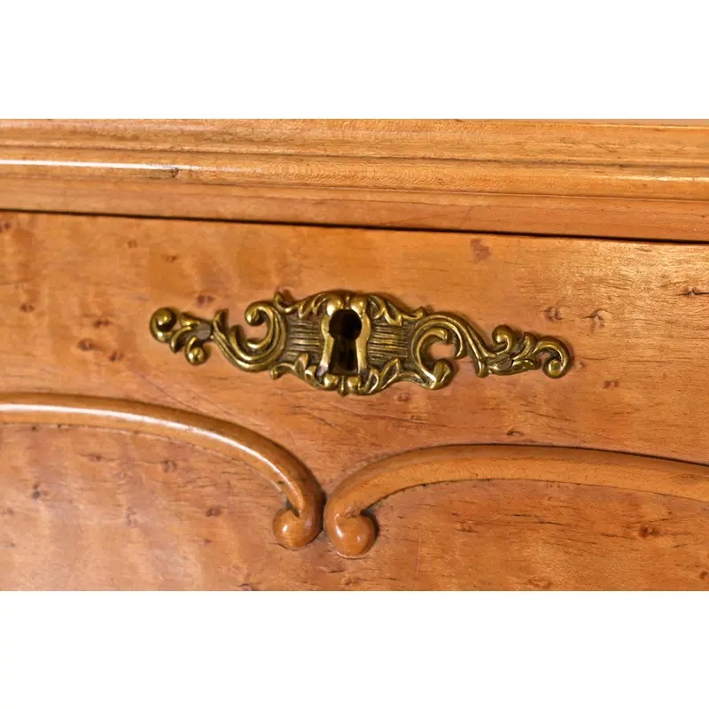Baker Furniture Style Antique French Provincial Louis XV Birdseye Maple Drop Front Secretary Desk With Mounted Brass Ormolu, Circa 1890s - Image 10