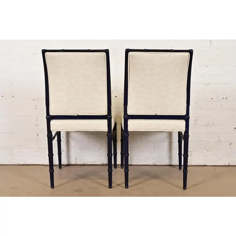 Baker Furniture Style Mid-Century Hollywood Regency Ebonized Faux Bamboo Dining Chairs, Set of Four - Image 10