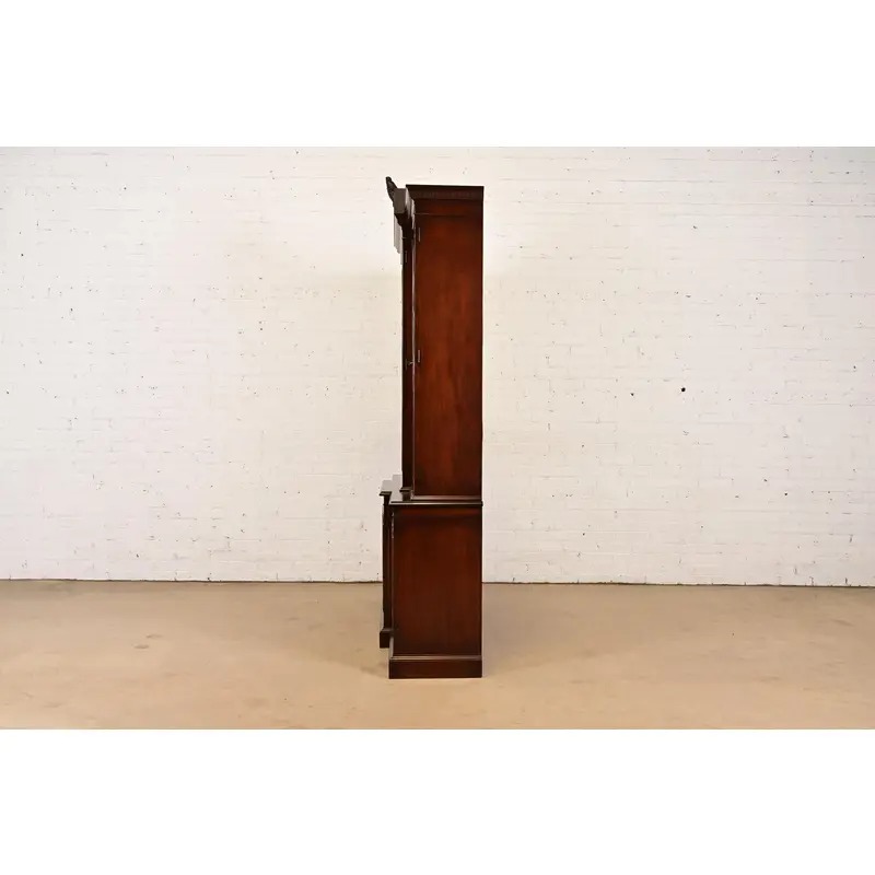 Charak Furniture Georgian Flame Mahogany Breakfront Bookcase Cabinet With Carved Eagle Finial, 1940s - Image 10