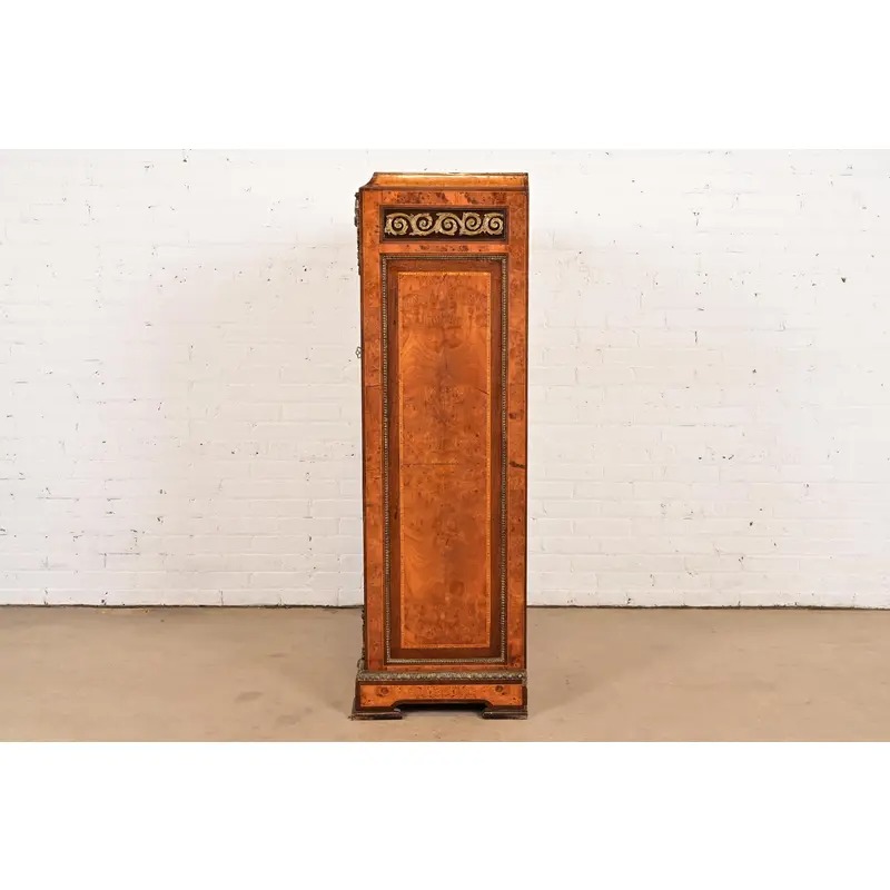 Maison Forest Style Antique French Empire Burl Wood Armoire Dresser or Gentleman's Chest With Mounted Ormolu, Circa 1880s - Image 10