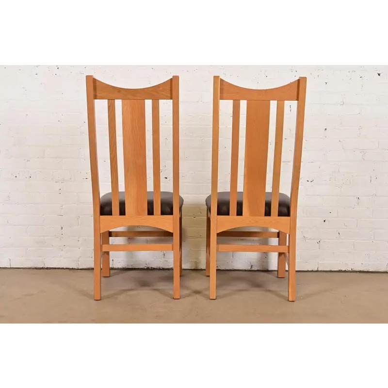 Stickley Style Mission Oak Arts & Crafts High Back Dining Chairs, Set of Four - Image 10