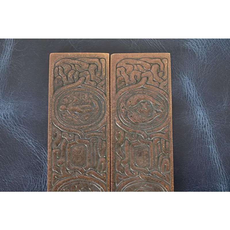Tiffany Studios New York Zodiac Bronze Blotter Ends With Leather Desk Blotter - Image 10