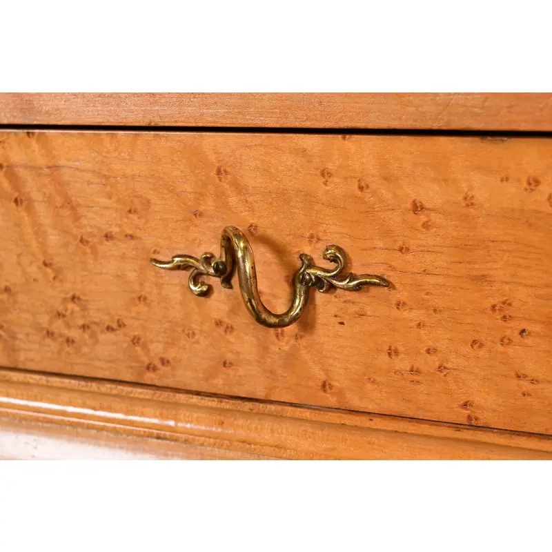 Baker Furniture Style Antique French Provincial Louis XV Birdseye Maple Drop Front Secretary Desk With Mounted Brass Ormolu, Circa 1890s - Image 11