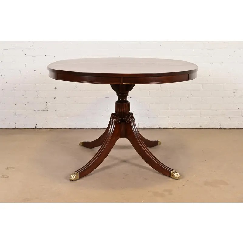 Baker Furniture Style Georgian Carved Mahogany Pedestal Extension Dining Table, Newly Refinished - Image 11
