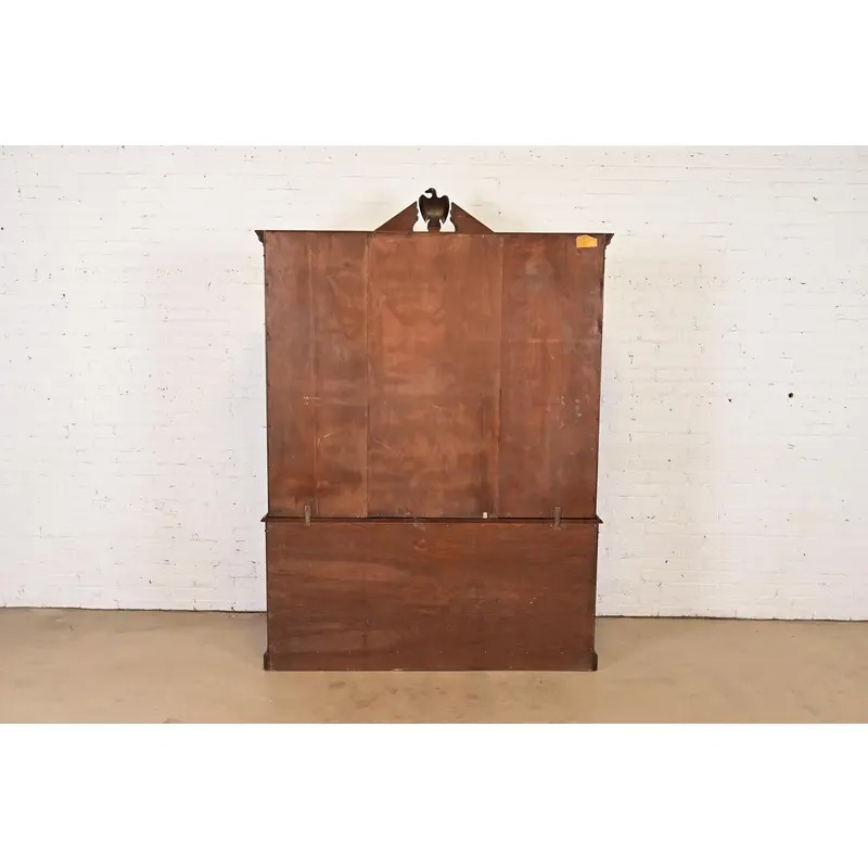 Charak Furniture Georgian Flame Mahogany Breakfront Bookcase Cabinet With Carved Eagle Finial, 1940s - Image 11