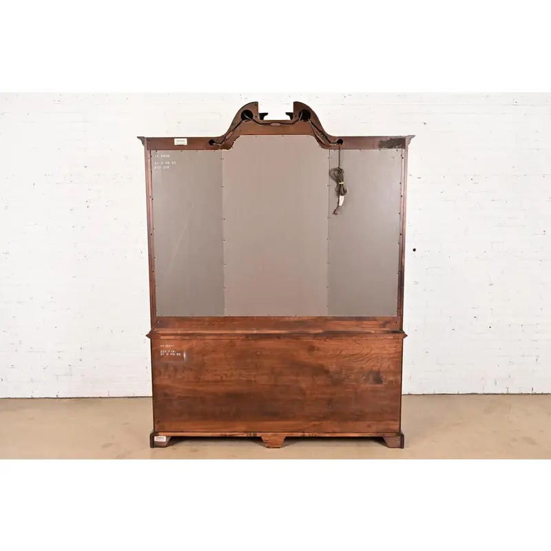 Ethan Allen Georgian Solid Cherry Wood Breakfront Bookcase Cabinet - Image 11